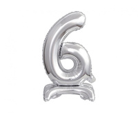 Balon foliowy Cyfra stojąca 6, srebrna, 38 cm