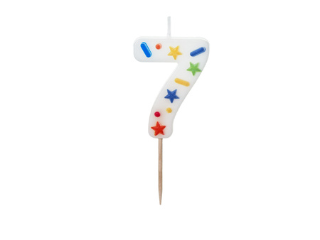 Świeczka urodzinowa Cyfra ''7'', biała konfetti, 5.5cm