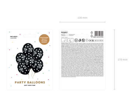 Balony 30cm, Kropki, Pastel Black (1 op. / 6 szt.)