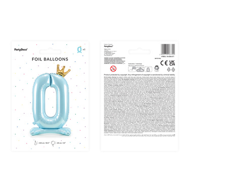 Stojący balon foliowy cyfra ''0'', 84 cm, błękit