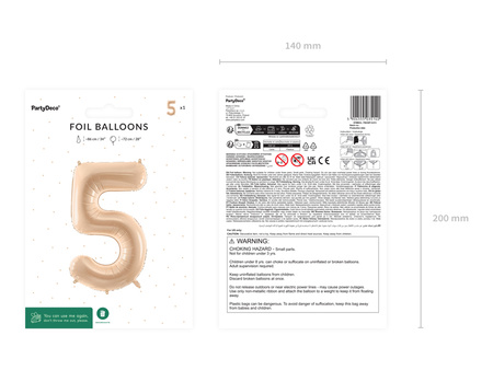 Balon foliowy Cyfra ''5'', 72cm, beż