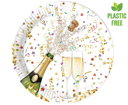 Talerzyki papierowe Sparkling Celebration, next generation, 23cm, 8 szt. (plastic-free) (papier FSC)