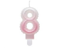 Świeczka cyferka 8, ombre, perłowa biało-różowa, 7 cm