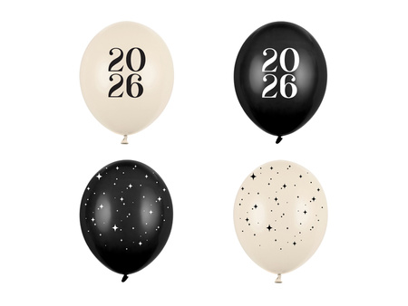 Balony 30 cm, Happy New Year 2026, Pastel Mix (1 op. / 50 szt.)