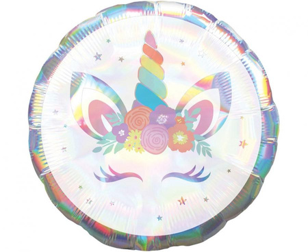 Balon foliowy 18 cali CIR - Jednorożec, opalizujący