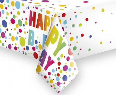 Obrus papierowy Happy B'Day Dots, 120 x 180 cm, 1 szt.