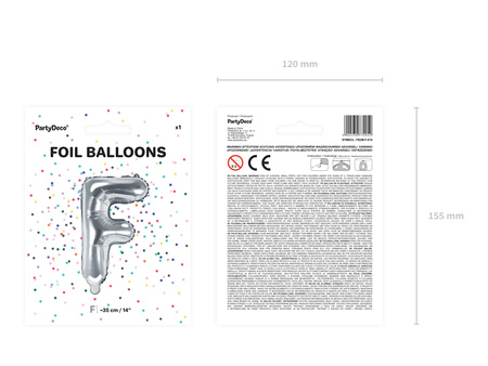 Balon foliowy Litera ''F'', 35cm, srebrny