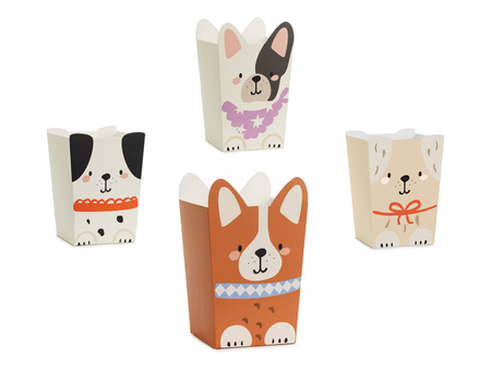 Pudełka na popcorn Pieski, 8,7x8,7 cm, mix (1 op. / 6 szt.)