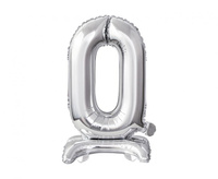 Balon foliowy Cyfra stojąca 0, srebrna, 38 cm