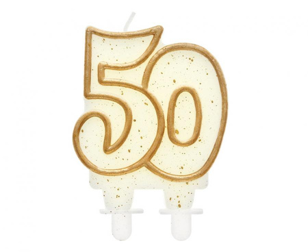 Świeczka cyferka "50", złoty kontur