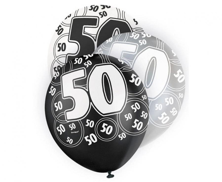 Balon 12" Glitz z nadr. 50, czarny miks, 6 szt.