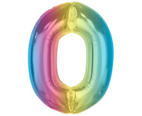 Balon foliowy Smart, cyfra 0, tęczowa, 92 cm