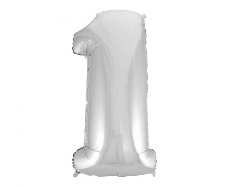 Balon foliowy Cyfra 1, srebrna, 92 cm
