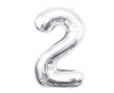 Balon foliowy Cyfra 2, srebrna, 85 cm