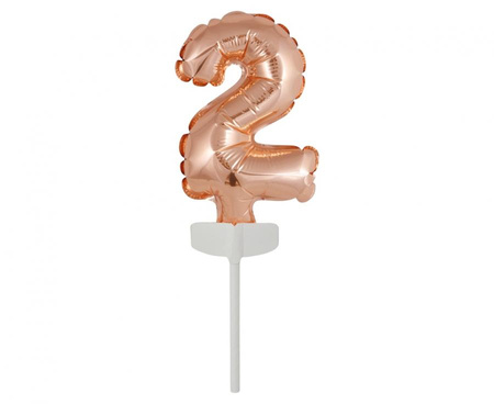 Balon foliowy 13 cm na patyczku "Cyfra 2", różowo-złota