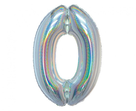 Balon foliowy , Cyfra 0, holograficzna srebrna, 76 cm