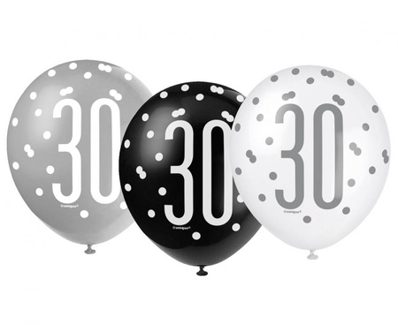 Balon 12" Glitz,groszki z nadr. 30, miks kolorów, 6 szt.