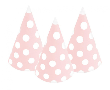 Czapeczki papierowe Groszki, różowe, 6 szt.