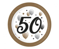 Talerzyki papierowe 50 urodziny FSC, 23 cm, 8 szt.