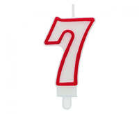 Świeczka cyferka "7", czerwony kontur 7 cm
