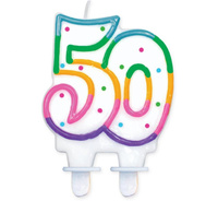 Świeczka cyferka z kropeczkami "50", 8 cm