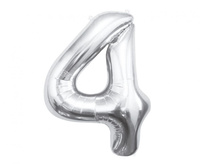 Balon foliowy Cyfra 4, srebrna, 85 cm