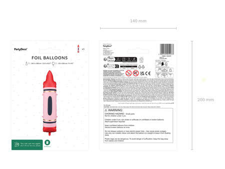 Balony foliowe Kredki, czerwona, 23x104 cm