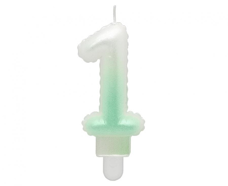 Świeczka cyferka 1, ombre, perłowa biało-zielona, 7 cm