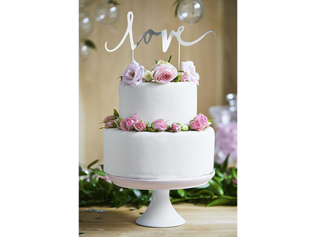 Topper na tort Love, srebrny, 17cm