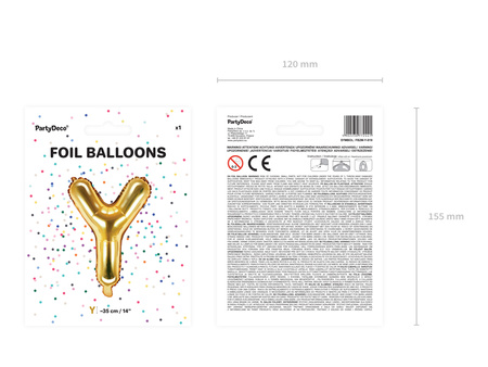 Balon foliowy Litera ''Y'', 35cm, złoty
