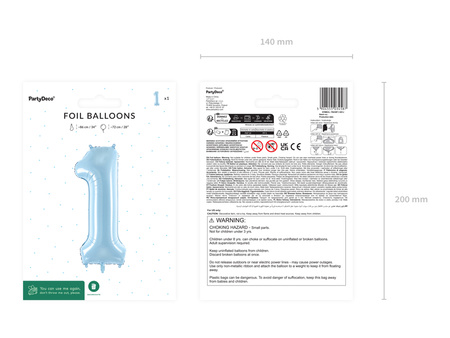 Balon foliowy Cyfra ''1'', 72cm, jasny niebieski
