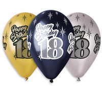 Balony Premium Happy Birthday 18, metaliczne, 12 cali / 6 szt.