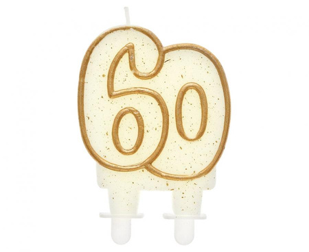 Świeczka cyferka "60", złoty kontur