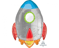 Balon foliowy Blast off Birthday Rakieta, zapakowany, 53x73 cm