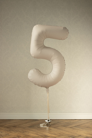 Balon foliowy Cyfra '5', 86cm, jasny beż