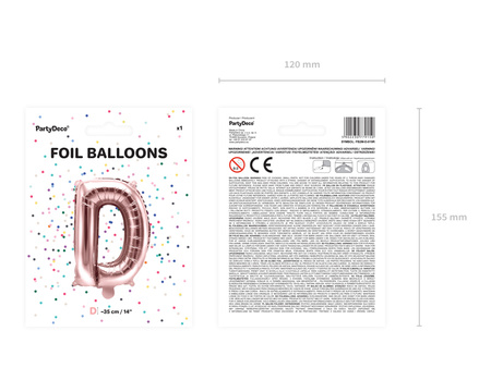 Balon foliowy Litera ''D'', 35cm, różowe złoto