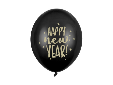 Balony 30cm, Happy New Year, Pastel Black (1 op. / 6 szt.)