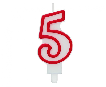 Świeczka cyferka "5", czerwony kontur 7 cm