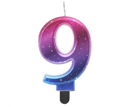 Świeczka cyferka 9, Night Sky, metaliczna, 8 cm