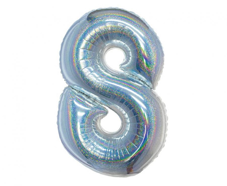 Balon foliowy , Cyfra 8, holograficzna srebrna, 76 cm