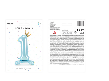 Stojący balon foliowy cyfra ''1'', 84 cm, błękit