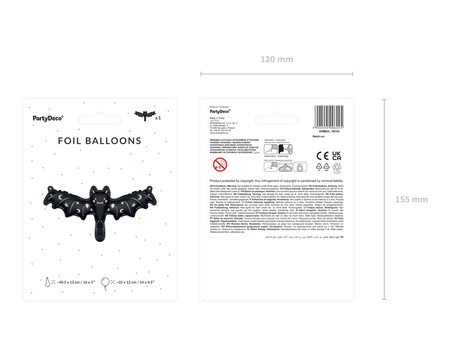 Balon foliowy Nietoperz, 40,5x13 cm, mix