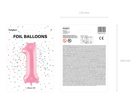 Balon foliowy Cyfra ''1'', 86cm, różowy