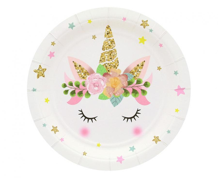 Talerzyki pap. Jednorożec, 18 cm, 6 szt.