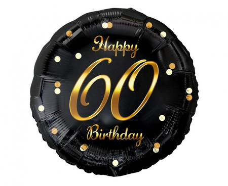 Balon foliowy Happy 60 Birthday, czarny, nadruk złoty, 18 cali