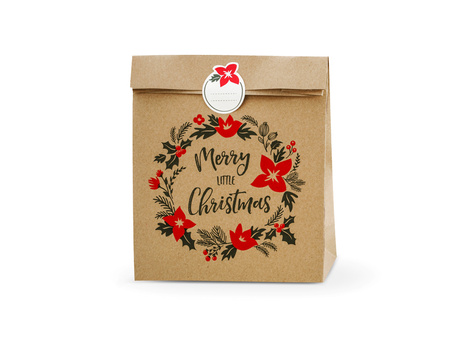Torebki na prezenty Merry Little Christmas, kraft, 25x11x27cm (1 op. / 3 szt.)