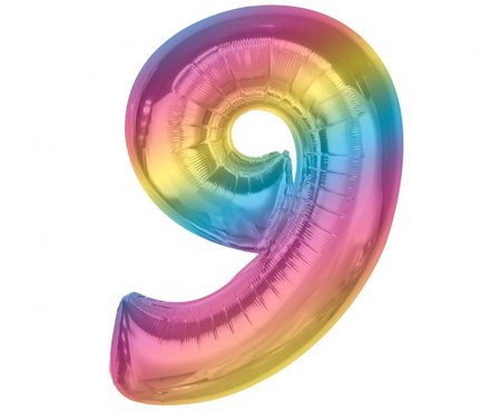 Balon foliowy Smart, cyfra 9, tęczowa, 92 cm