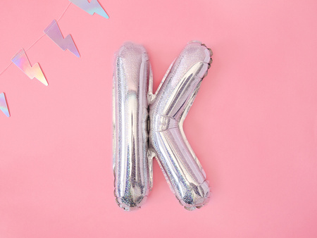 Balon foliowy Litera ''K'', 35cm, holograficzny