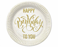 Talerzyki papierowe Happy Birthday Dotted Gold, 18 cm, 8 szt.