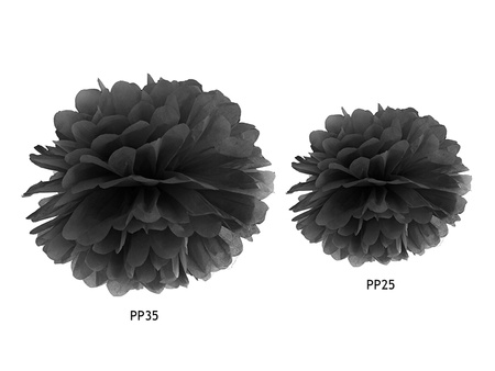 Pompon bibułowy, czarny, 25cm